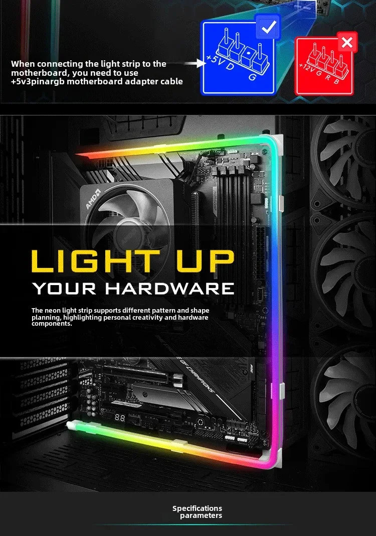 ARGB 5V 3pin MOBO Flexible Light Strip Synchronous for ASUS Chassis Motherboard Decorative LED Lighting Bar AURA SYNC