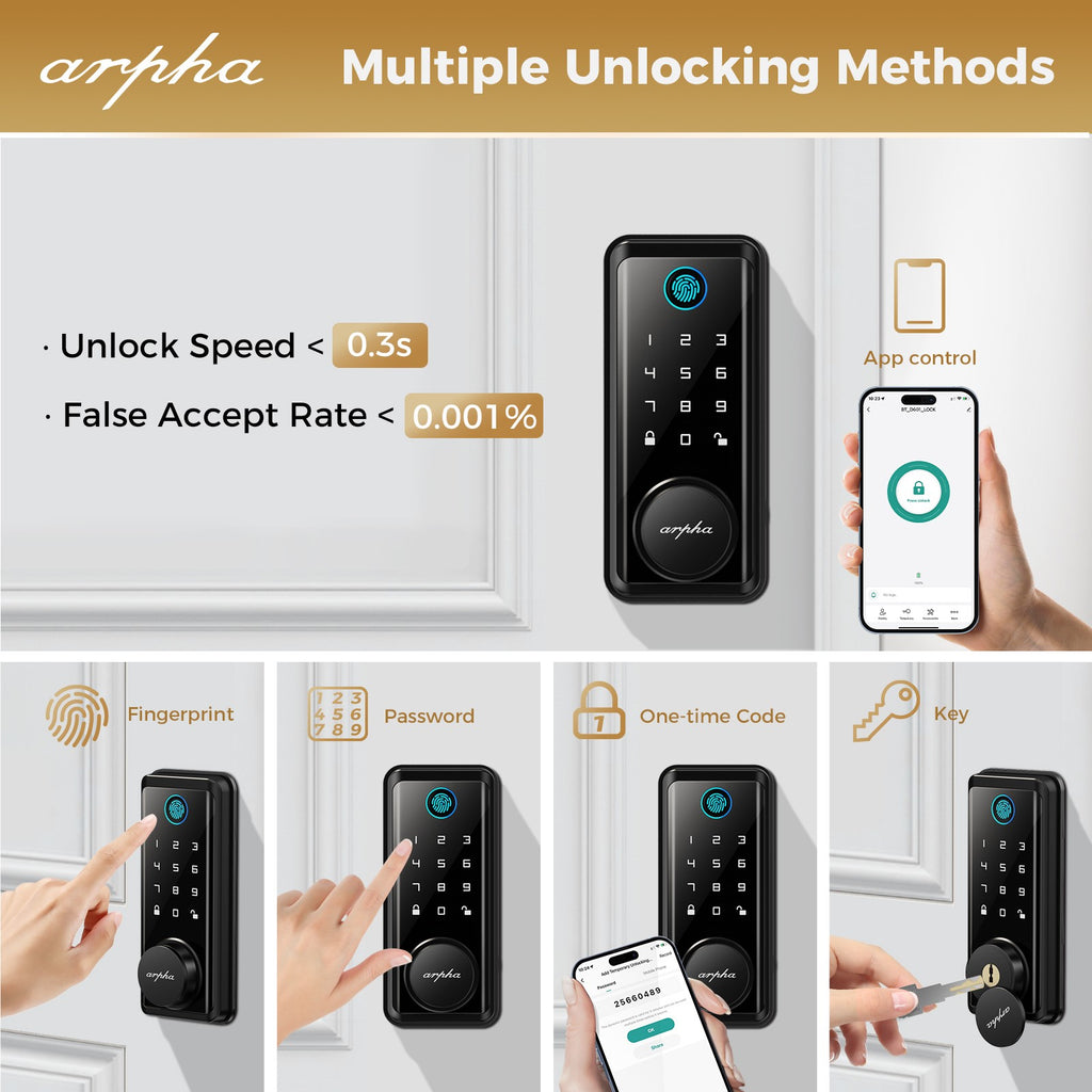 ARPHA Smart Door Lock Fingerprint Electronic Keypad Deadbolt App Keyless Entry