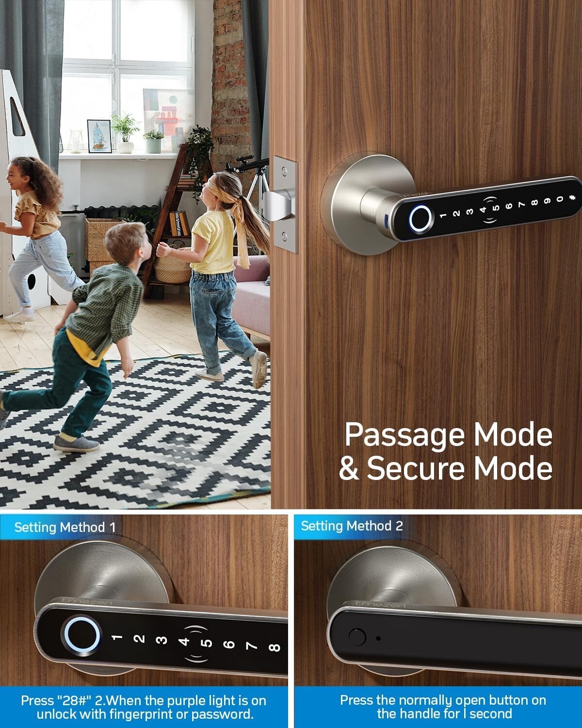TMEZON Smart Door Lock Fingerprint, Keyless Entry Door Lock with Handle APP