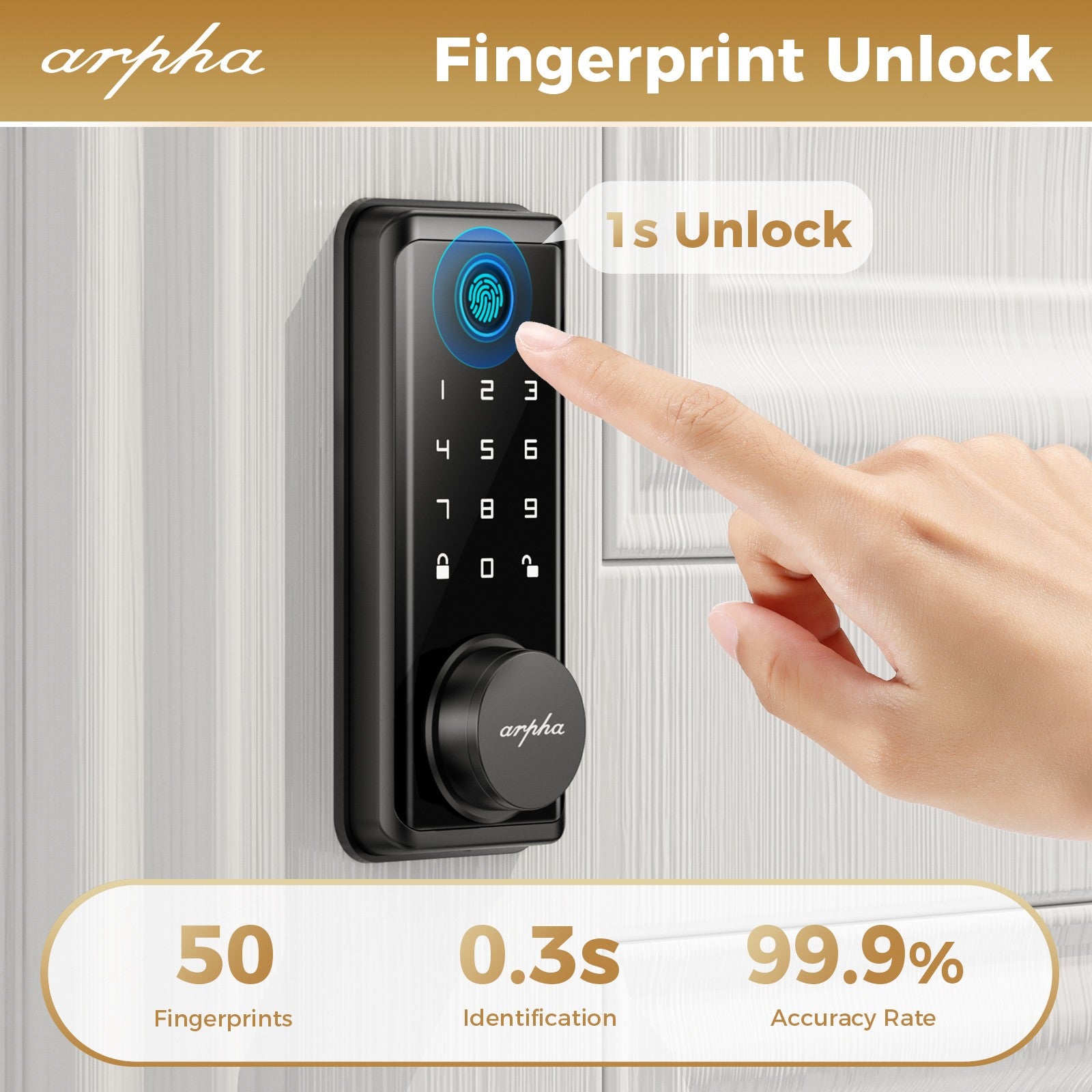 ARPHA Smart Door Lock Fingerprint Electronic Keypad Deadbolt App Keyless Entry