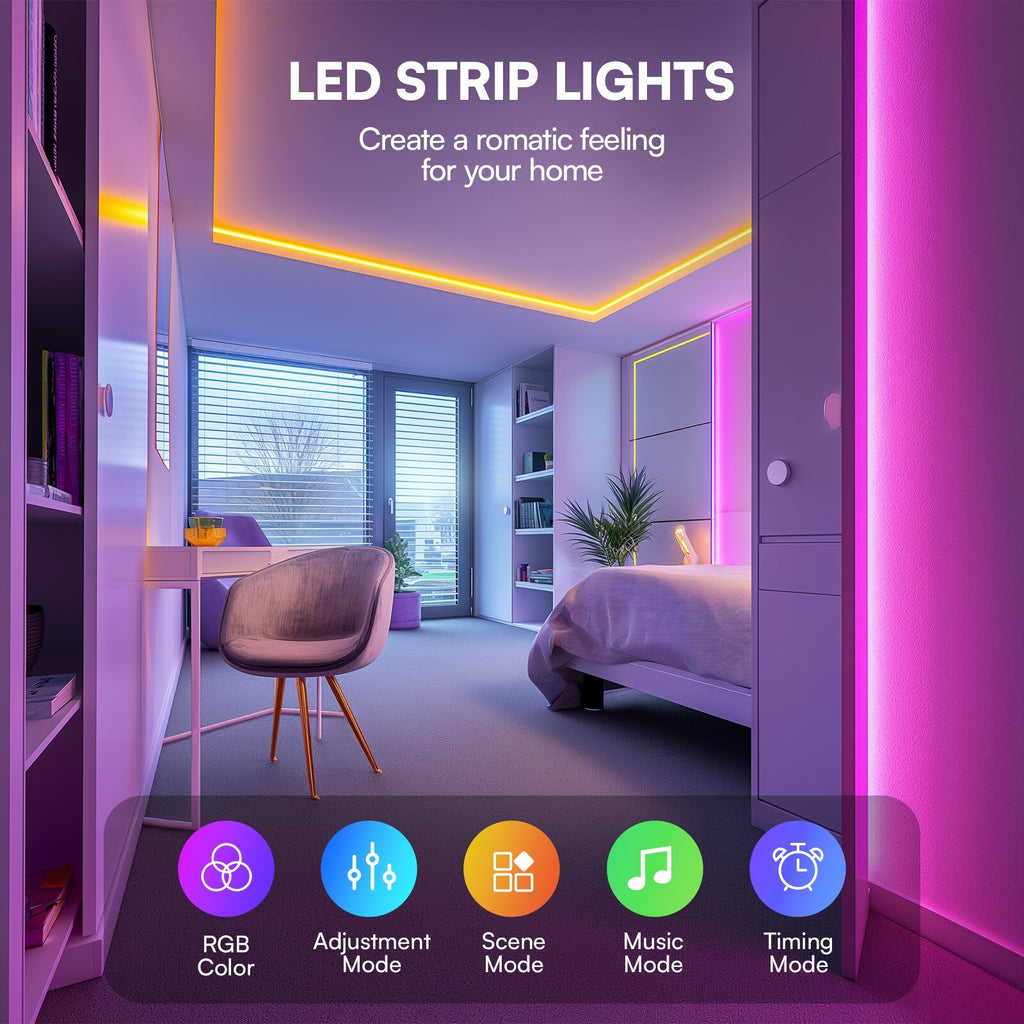 LED Strip Lights, Smart Light with App Remote Control, RGB LED Lights for room