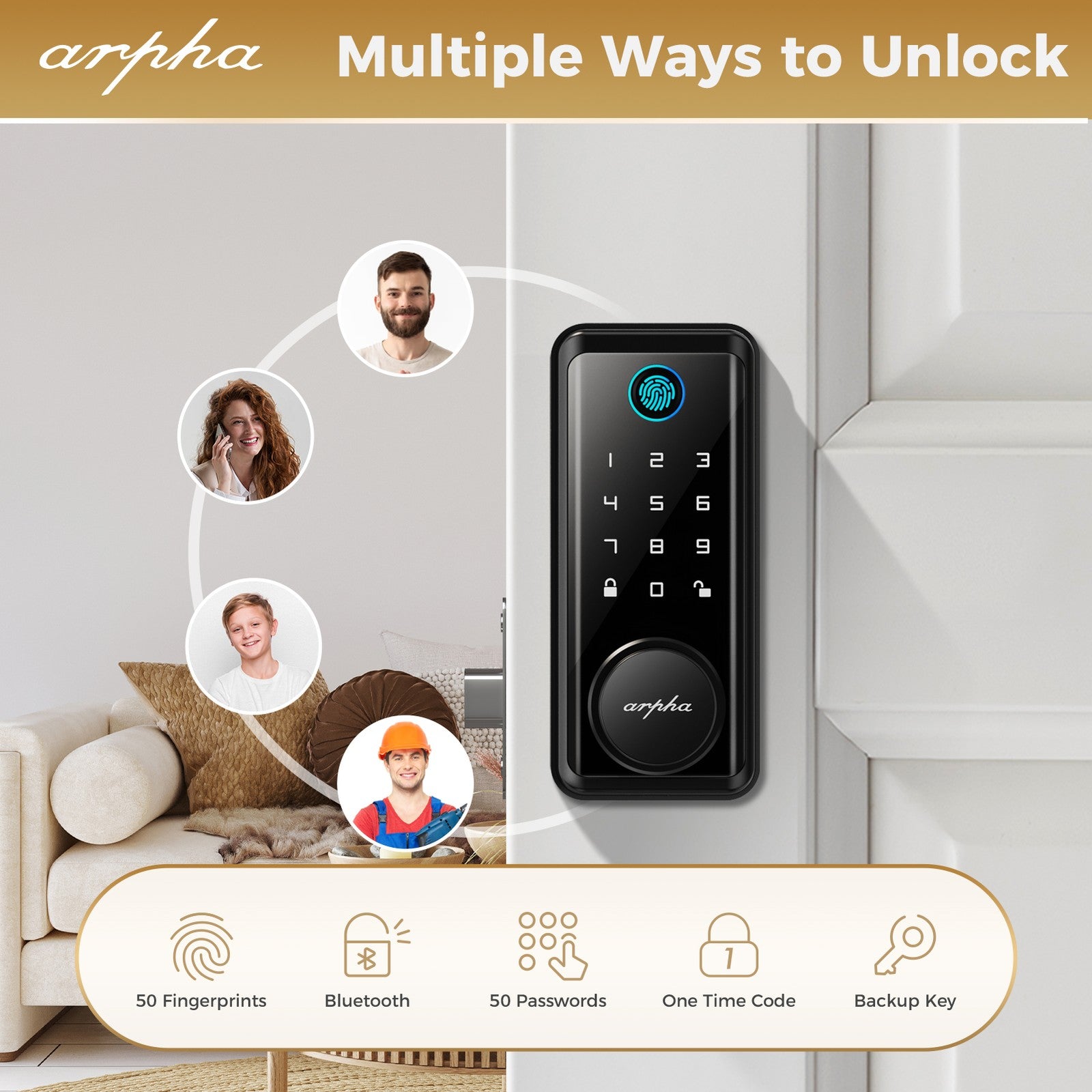 ARPHA Smart Door Lock Fingerprint Electronic Keypad Deadbolt App Keyless Entry