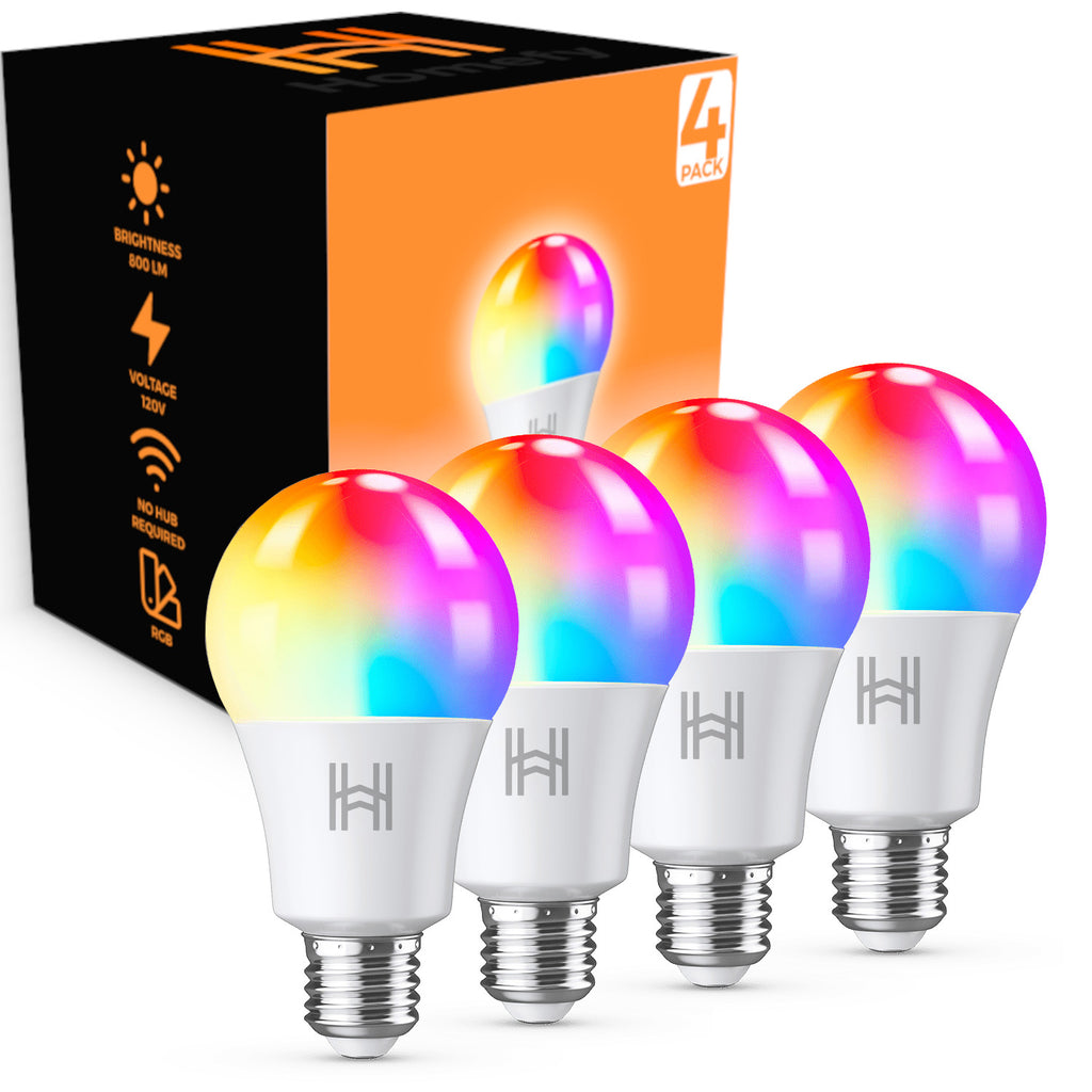 Homefy Smart Light Bulbs 4-Pack WiFi LED RGB Color Changing 800LM No Hub